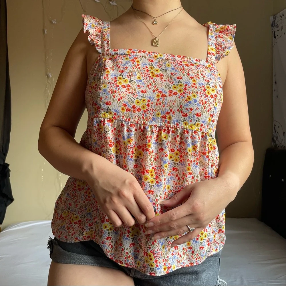 Ditsy Ruffle Strap Top - Picture 1 of 8